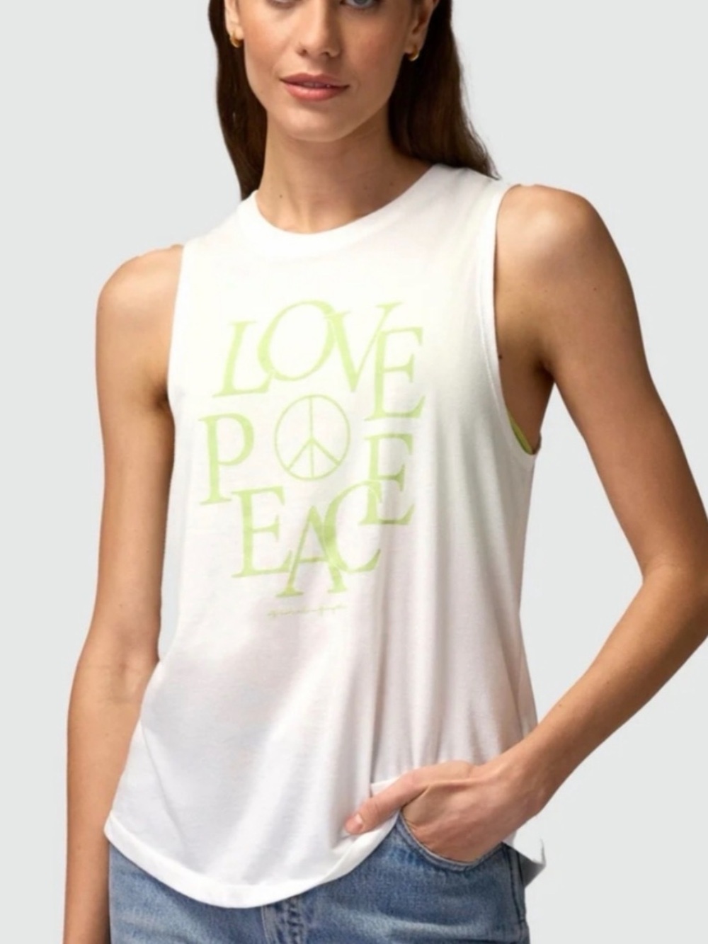 Spiritual Gangster White Tank with Lime Love Peace Graphic